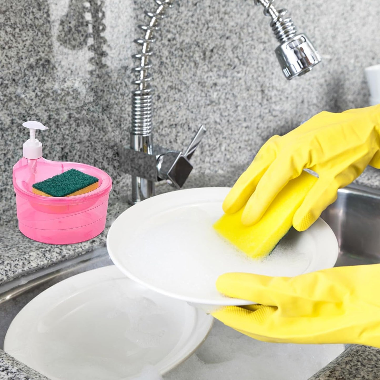 2 in 1 Double Layer Liquid Soap Dispenser with Pump and Sponge