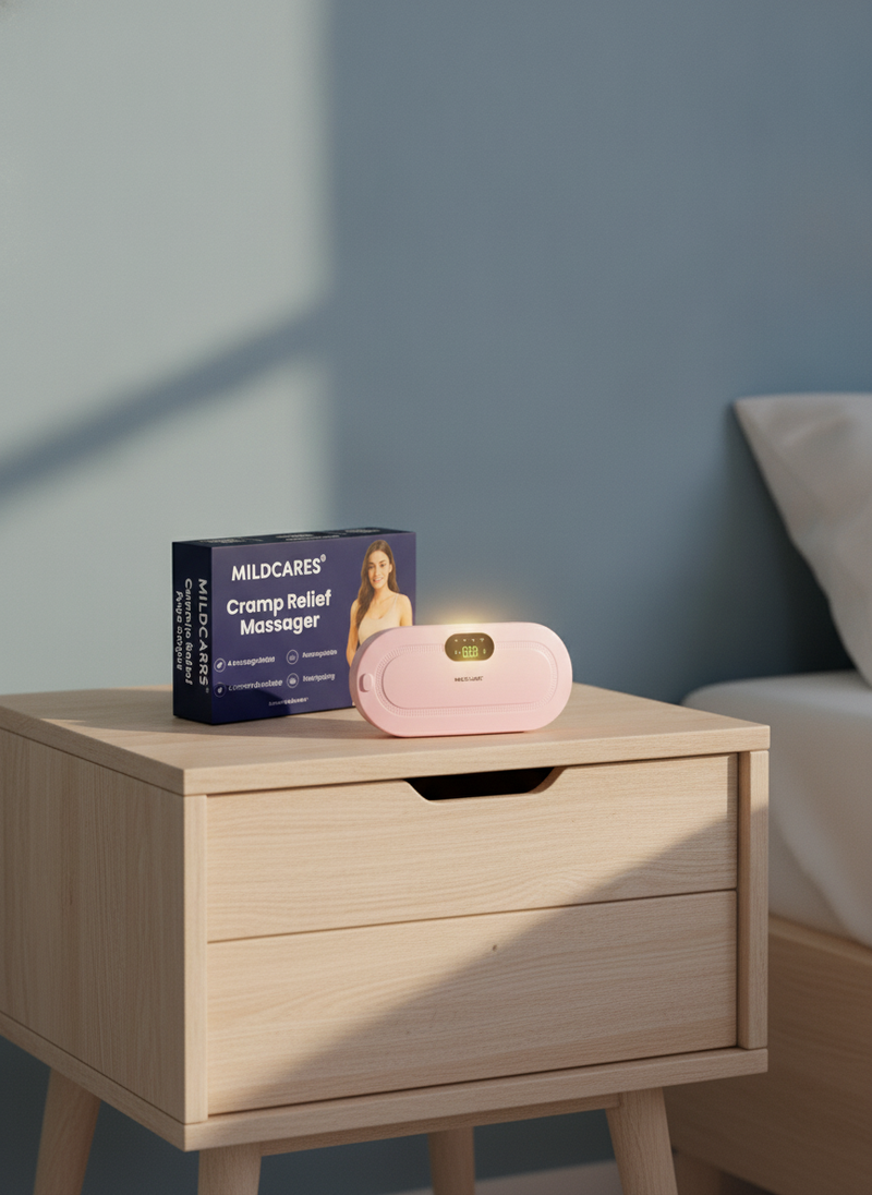 A "Rechargeable Smart" battery station glowing on a modern nightstand, captured in an authentic, candid smartphone portrait p